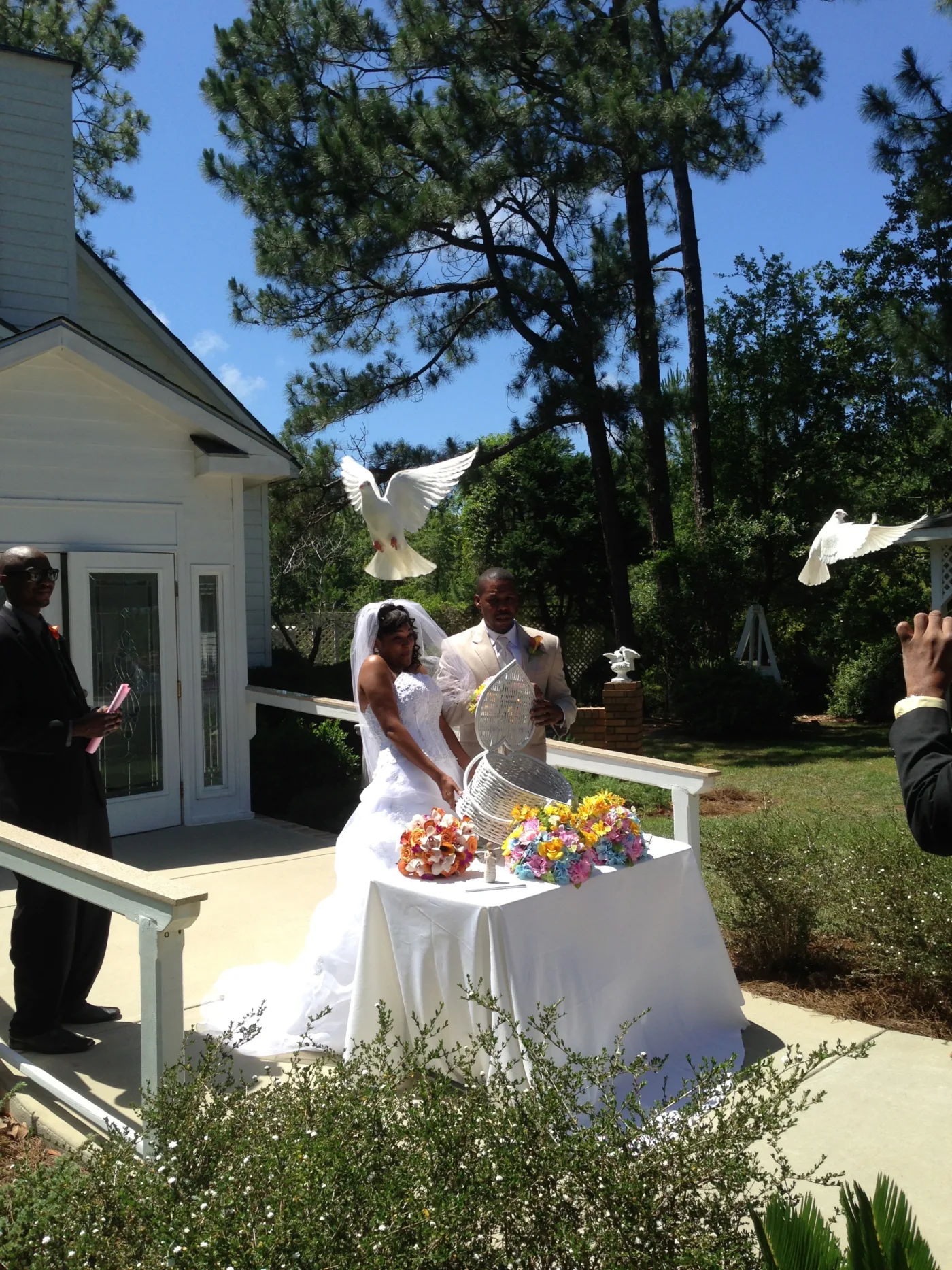 White Dove Release after ceremony in chapel