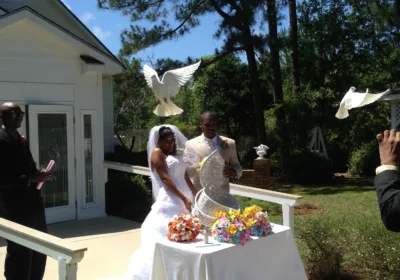 White Dove Release after ceremony in chapel