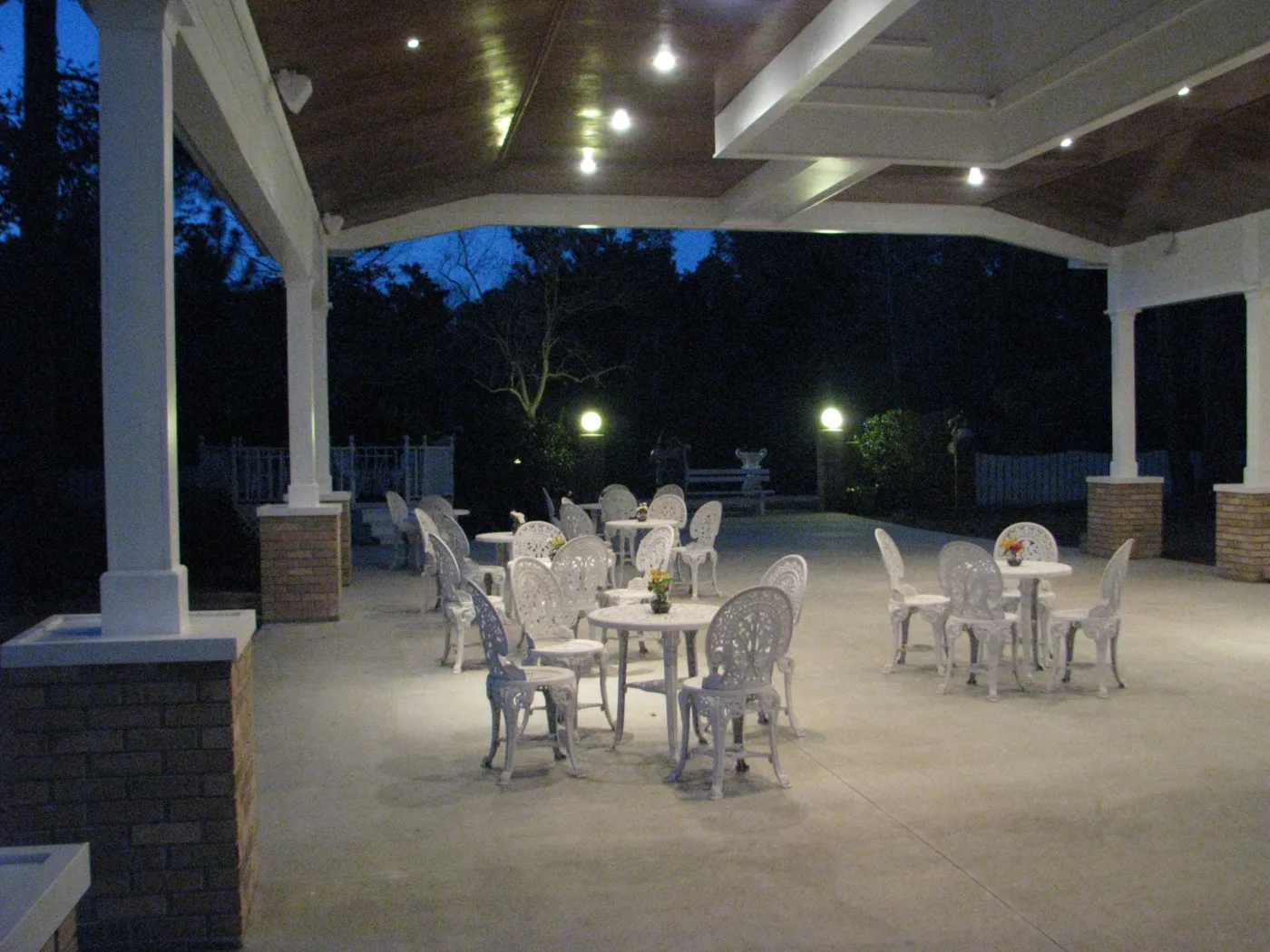 DUSK INSIDE THE PAVILION.