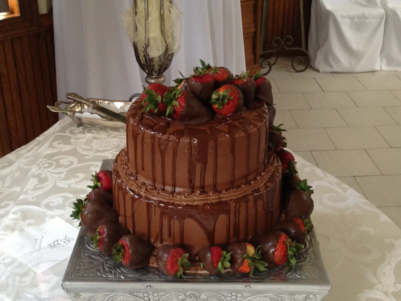 Chocolate Groom's Cake with Chocolate Covered Strawberries